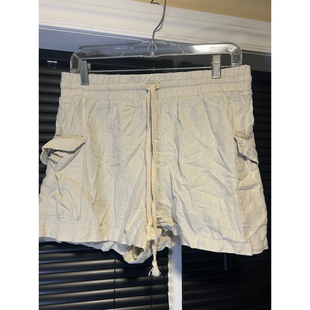 Ambiance Apparel Cargo Shorts Womens Large Beige Linen Blend Casual Summer 73454
